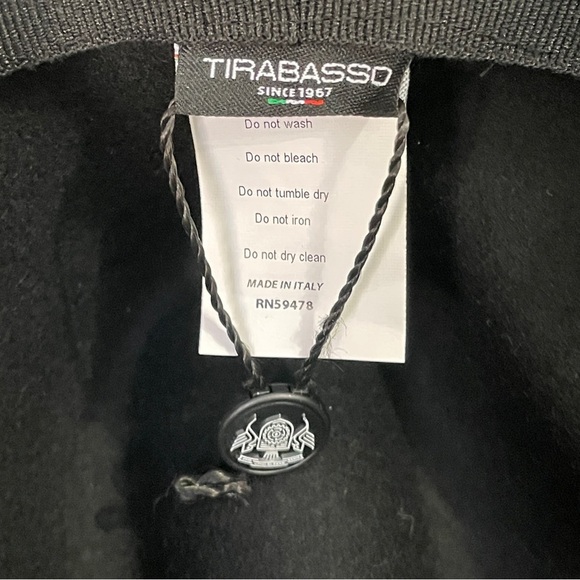 TIRABASSO NWOT 100% Wool Black Wide Brim Hat with Floral Detail, OS - Picture 7 of 12